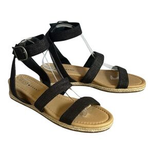Lucky Brand Sandals Size 9.5 Black Wensdei Canvas Strappy Cork Espadrilles